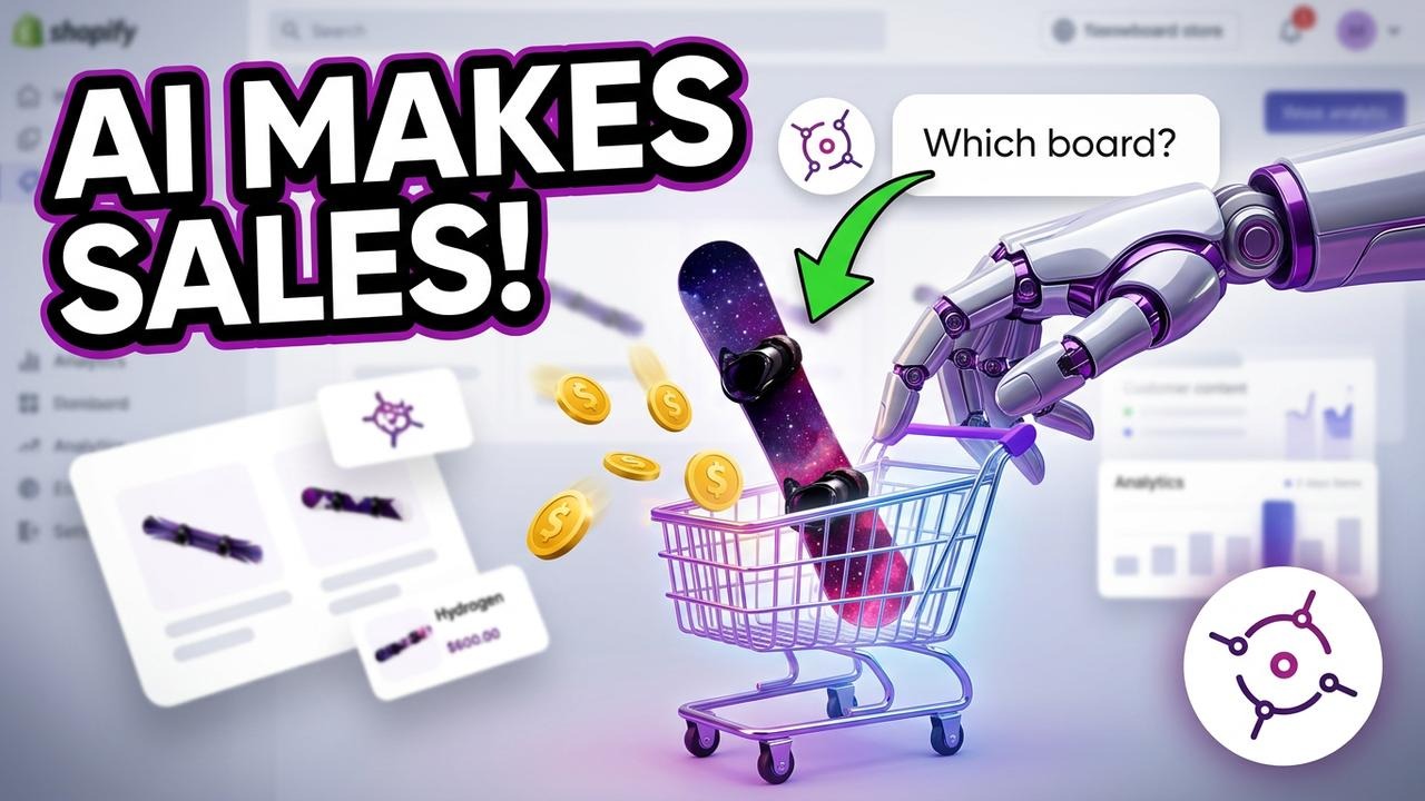 An AI shopping assistant recommending a product and adding it to a shopping cart on a Shopify store — AI chatbots turn conversations into sales.